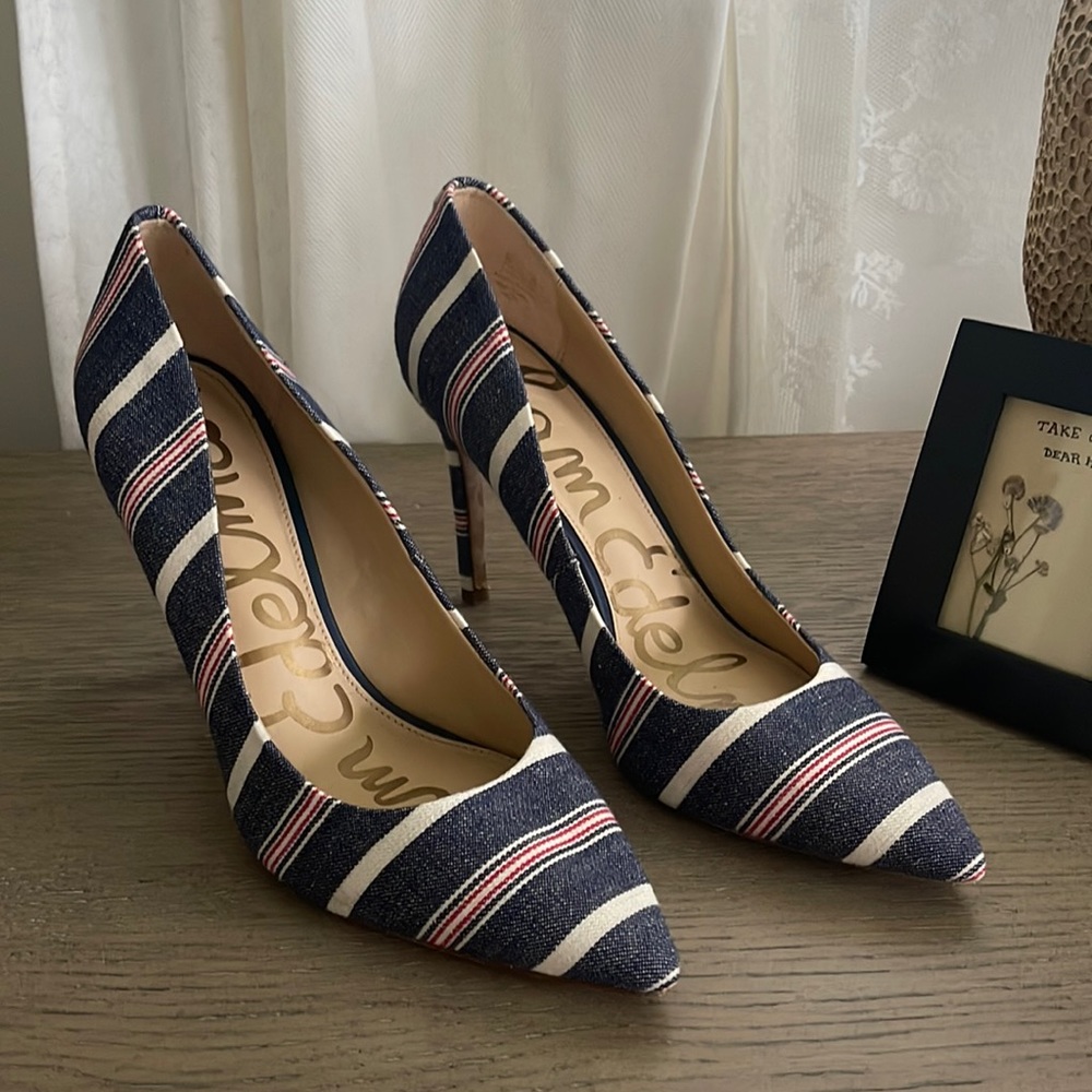 Sam Edelman Red, White & Blue Pointed Toe Heel